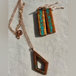 Copper, Turquoise, and Wood Necklace & Earrings